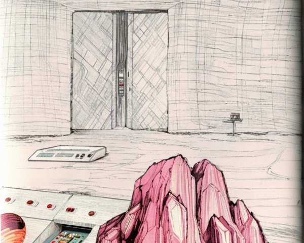 Futuristic Cavern with Crystalline Structure and Elevator