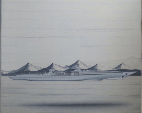 Modern Ship in Serene Waters with Snow-Capped Mountains