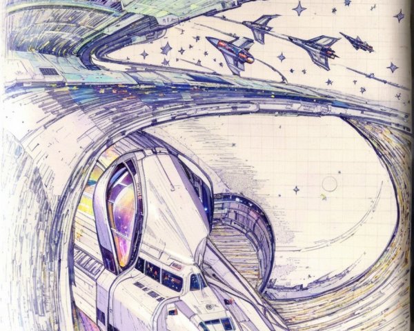 Futuristic Spacecraft and Circular Space Station Scene