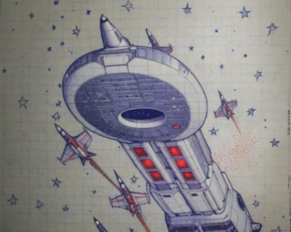 Futuristic Spaceship with Fighter Jets in Starry Space