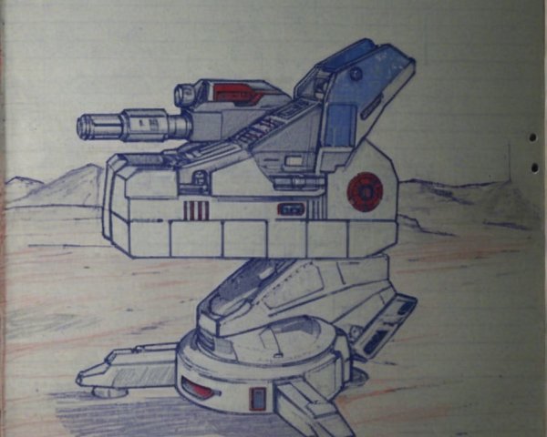 Technical Drawing of Futuristic Mechanoid Weapon System