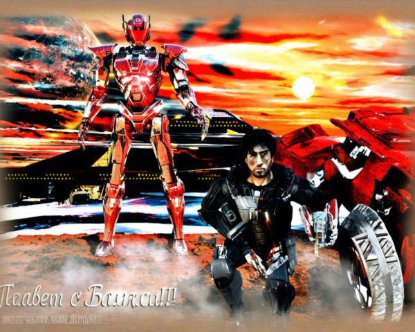 Dynamic Sci-Fi Scene with Robotic Figure and Sunset