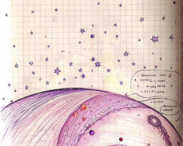 Cosmic Scene on Grid Paper with Planets and Stars