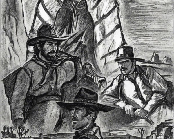 Dramatic Black-and-White Western Scene Illustration