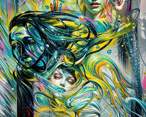 Abstract Expressionist Painting of a Woman with Green Skin