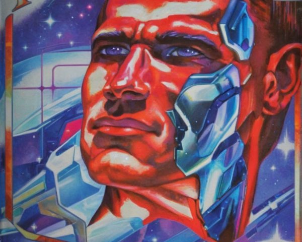 Futuristic Illustration of a Cyborg Man in Cosmic Scene
