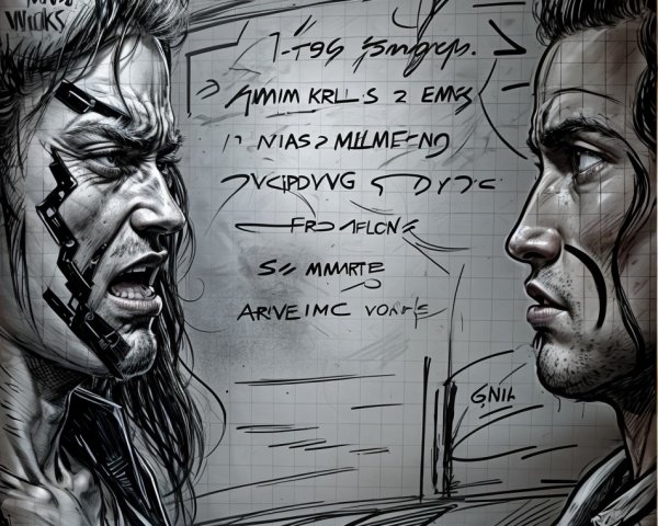 Muscular Characters in Conflict with Mysterious Background