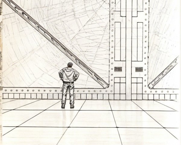 Solitary Figure in Large Industrial Space