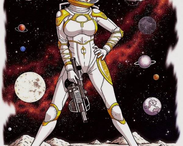 Confident Female Astronaut on Lunar Surface with Galaxy