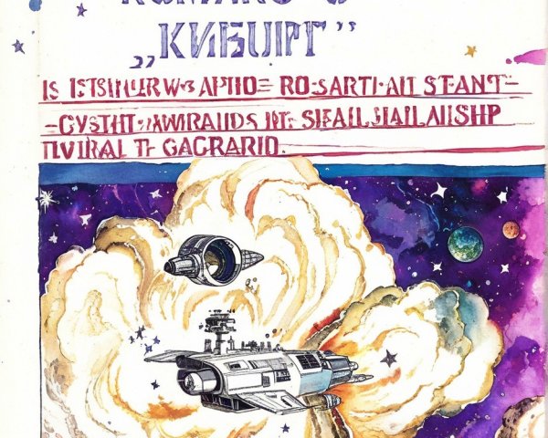 Vibrant Watercolor Spaceship Illustration in Space