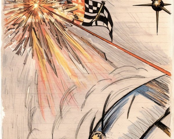 Dramatic Explosion with Flames and Checkered Flag