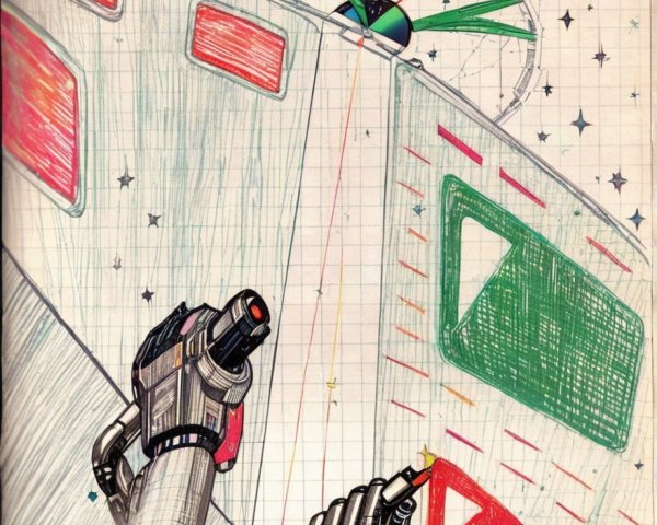 Futuristic Scene with Robots and Colorful Spacecraft
