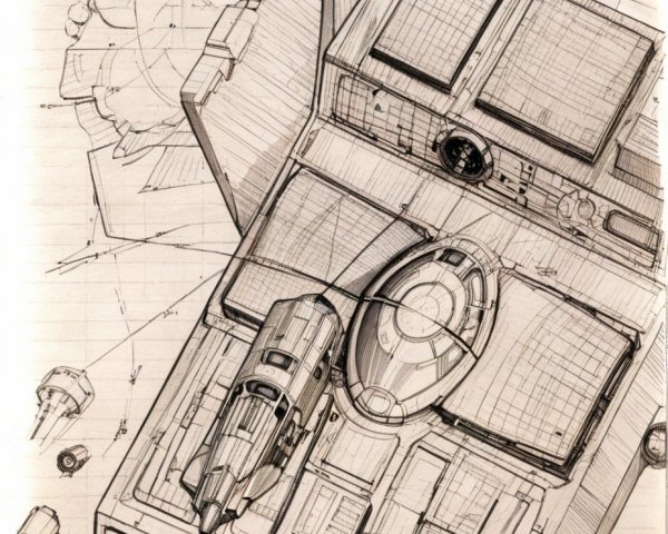 Futuristic Spacecraft Design Architectural Sketch Details