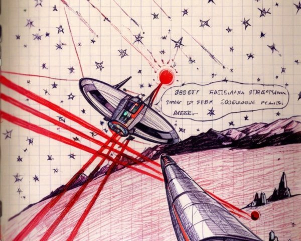 Vibrant Hand-Drawn Sci-Fi Scene with Spaceships