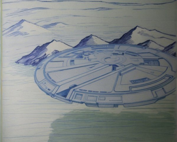 Futuristic Flying Saucer Over Mountainous Landscape