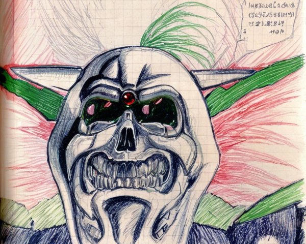Robotic Skull with Green Mohawk and Spikes Design