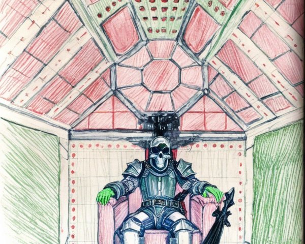 Futuristic Armored Figure in Whimsical Setting