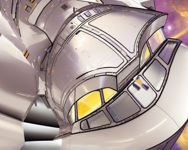 Futuristic spacecraft in a vibrant cosmic setting
