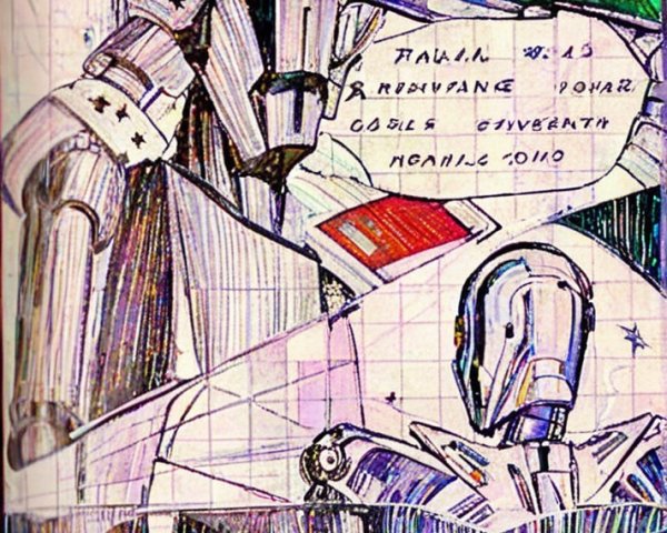 Vibrant Hand-Drawn Sci-Fi Scene with Robots