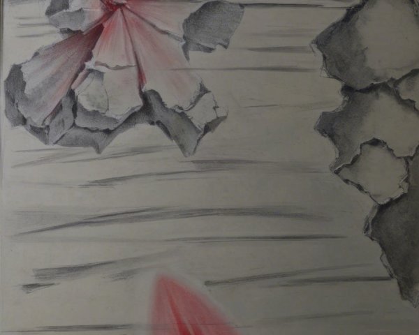 Close-up of Torn Paper with Red Pencil Contrast