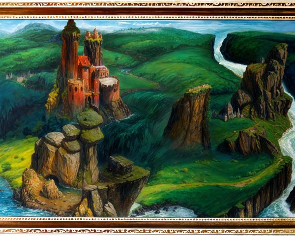 Panoramic Landscape with Castle and River Scene