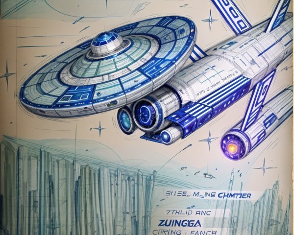 Futuristic spacecraft design with cosmic backdrop