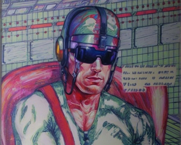 Futuristic muscular character in high-tech environment