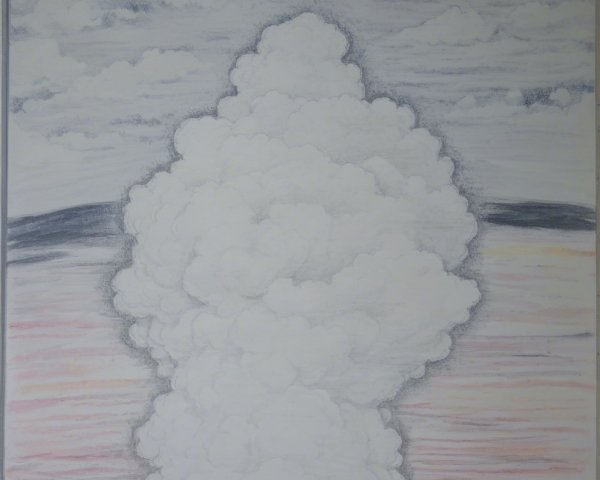 Lone Figure Against Towering White Clouds in Pastels