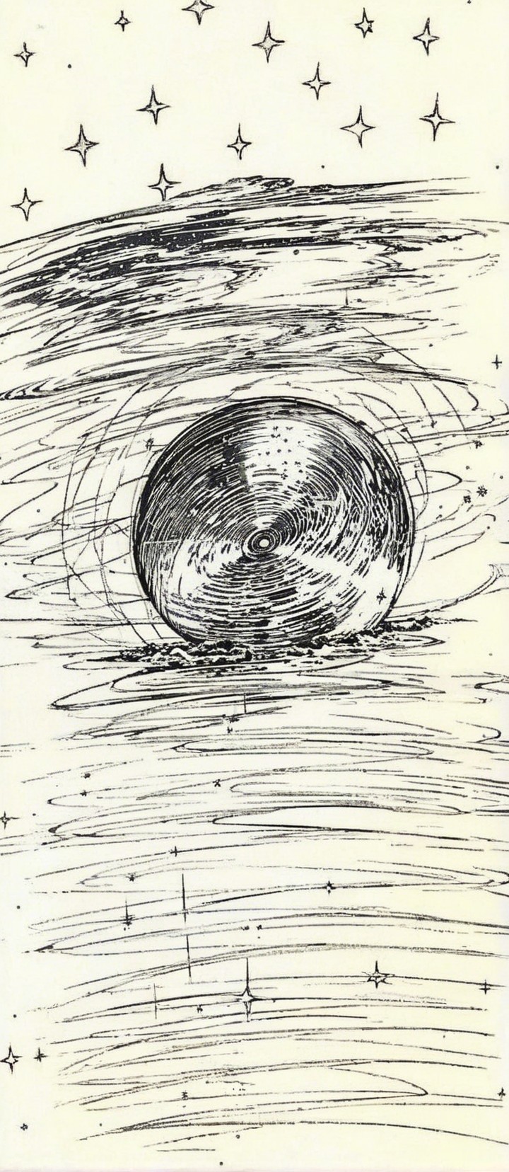 Swirling Cosmic Scene with Central Round Object