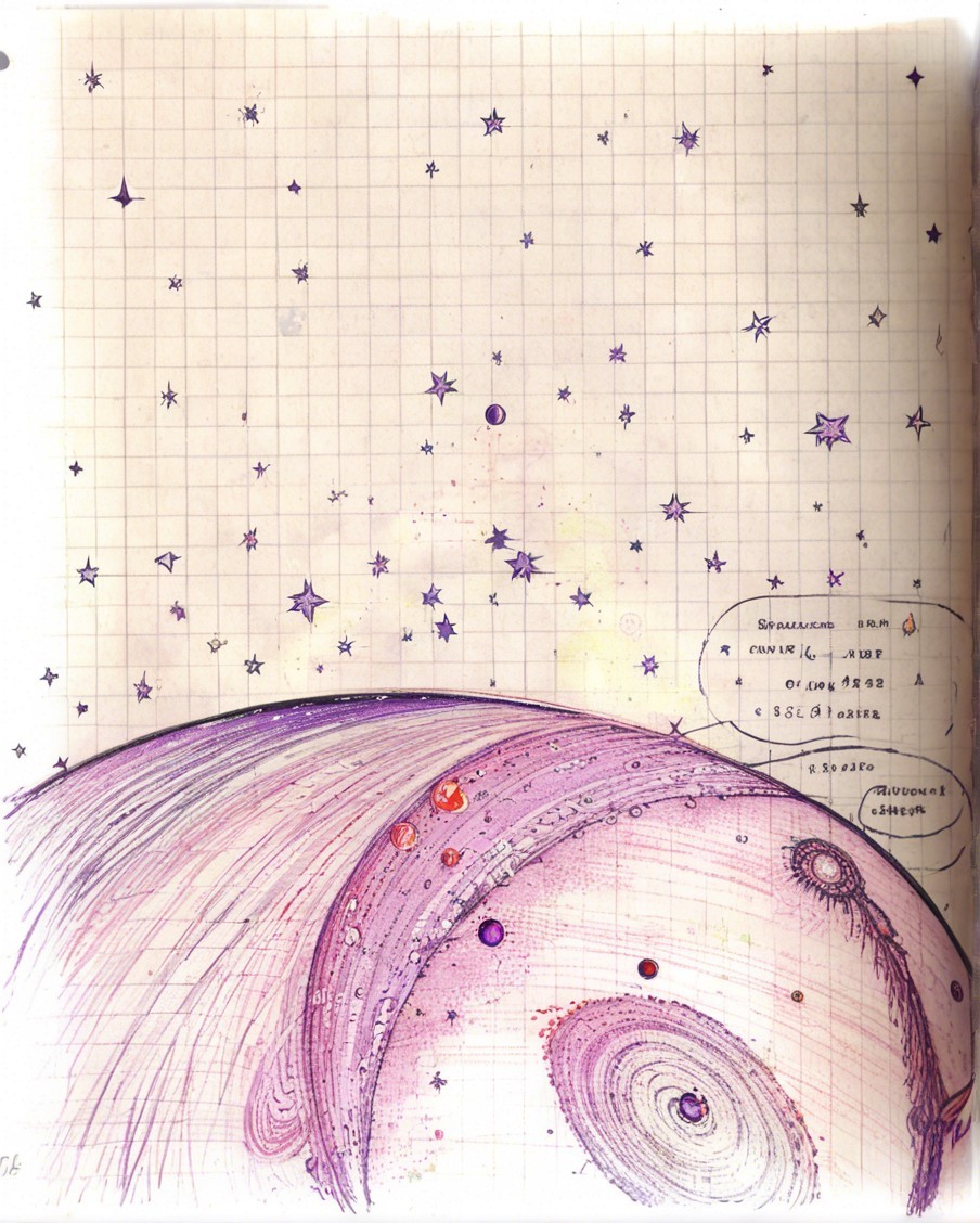 Cosmic Scene on Grid Paper with Planets and Stars