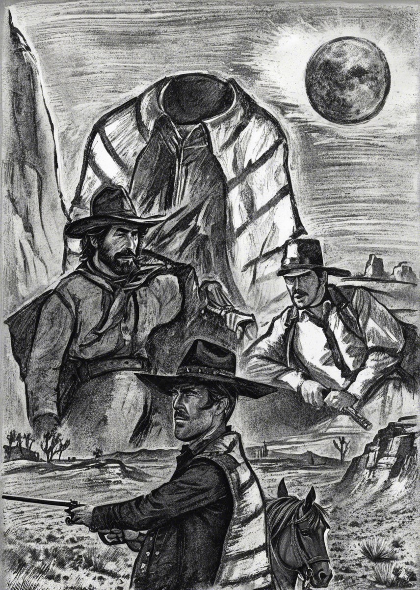 Dramatic Black-and-White Western Scene Illustration