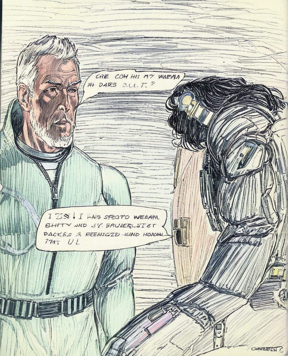 Characters in Tense Conversation About Identity and Alliances