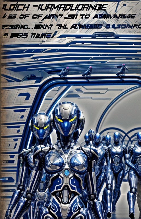 Futuristic Scene with Blue Robotic Figures in Tech Environment