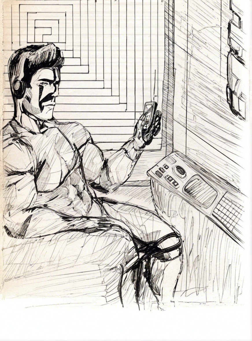 Muscular Figure in Minimalist Futuristic Setting
