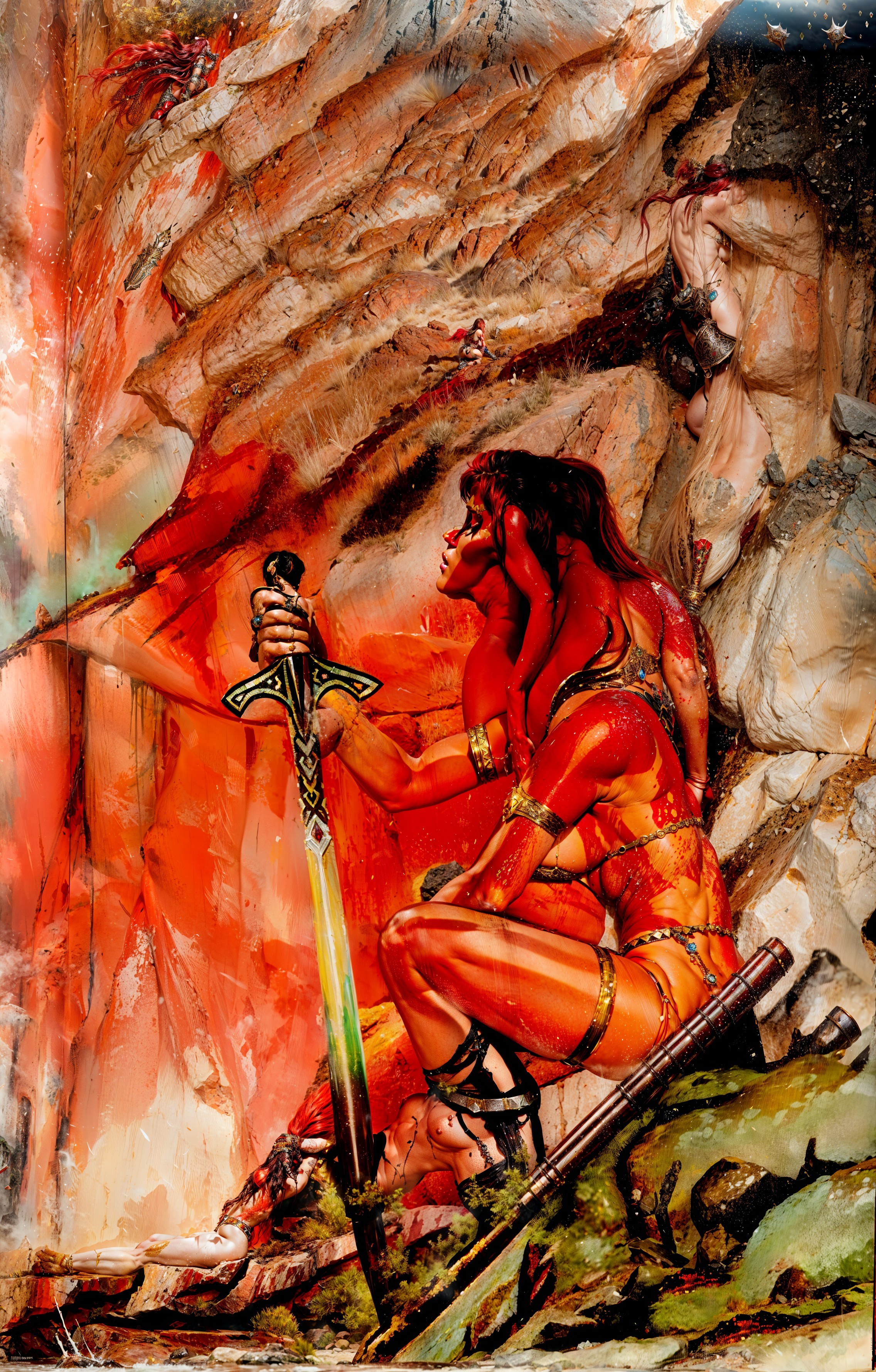 Amazonian woman in bronze armor with silver sword