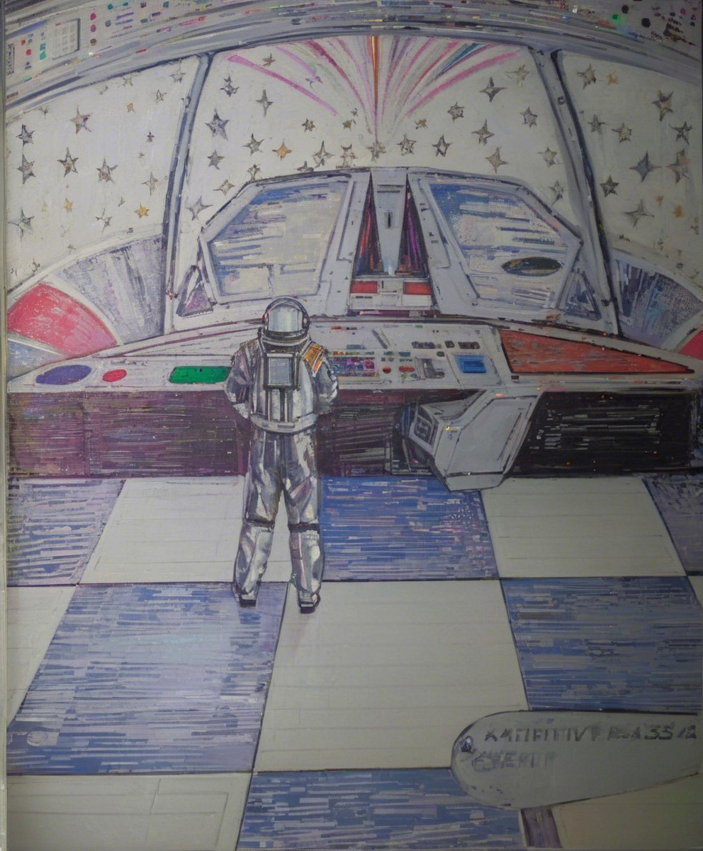 Astronaut in Futuristic Control Room with Cosmic View