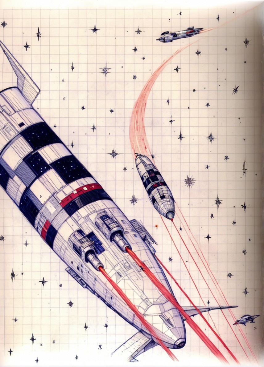 Futuristic Spaceships in Starry Cosmos Illustration