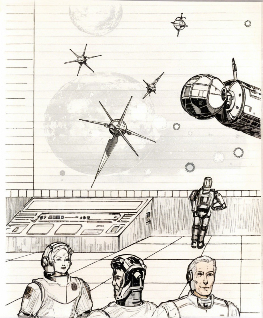 Futuristic Space Scene with Astronauts in Control Room