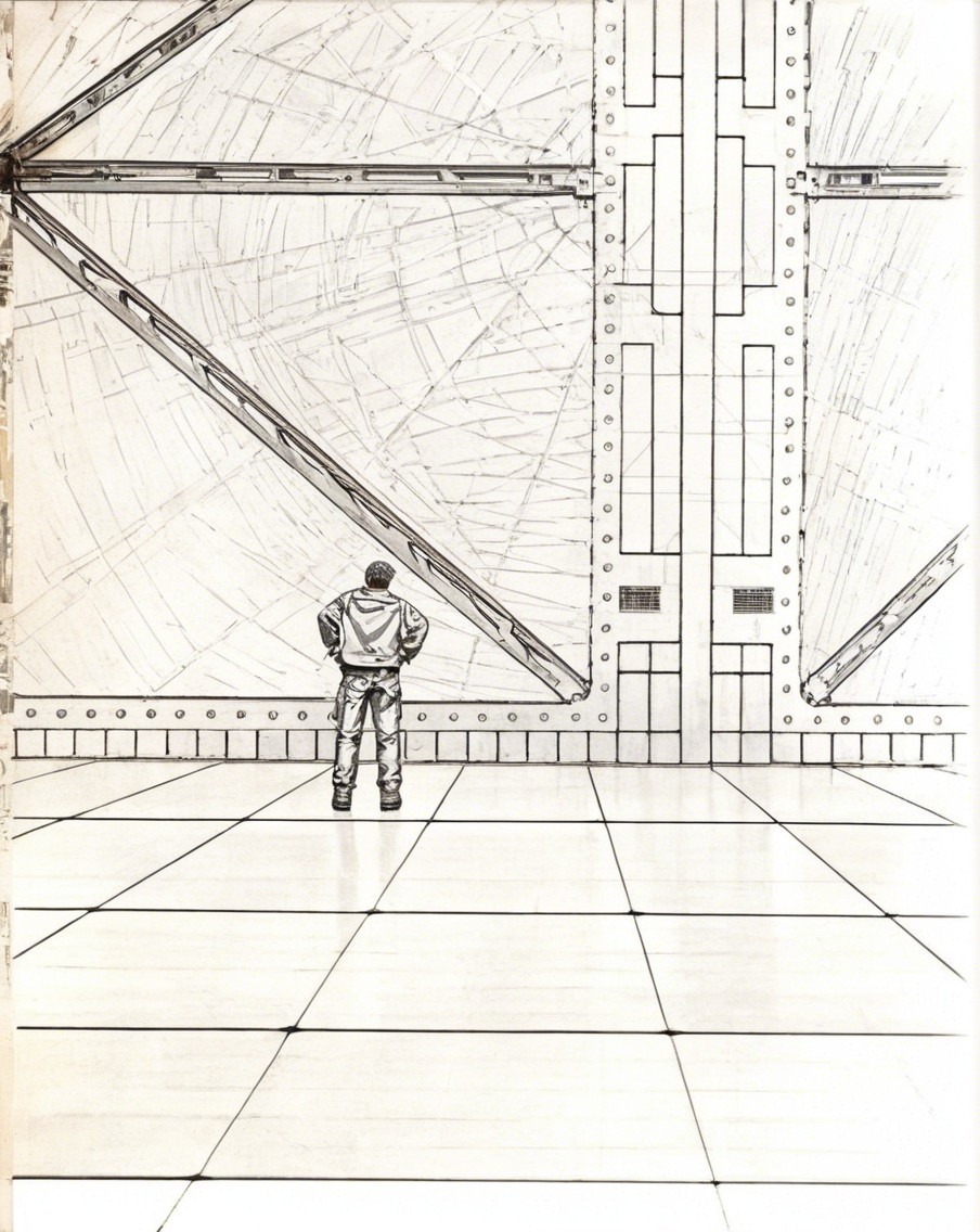 Solitary Figure in Large Industrial Space