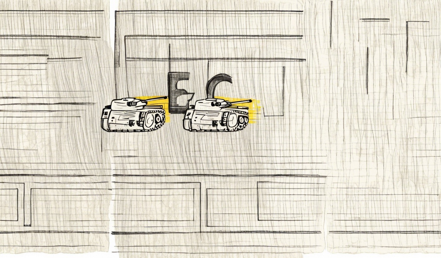 Whimsical Hand-Drawn Cartoon Tanks on Grid Background