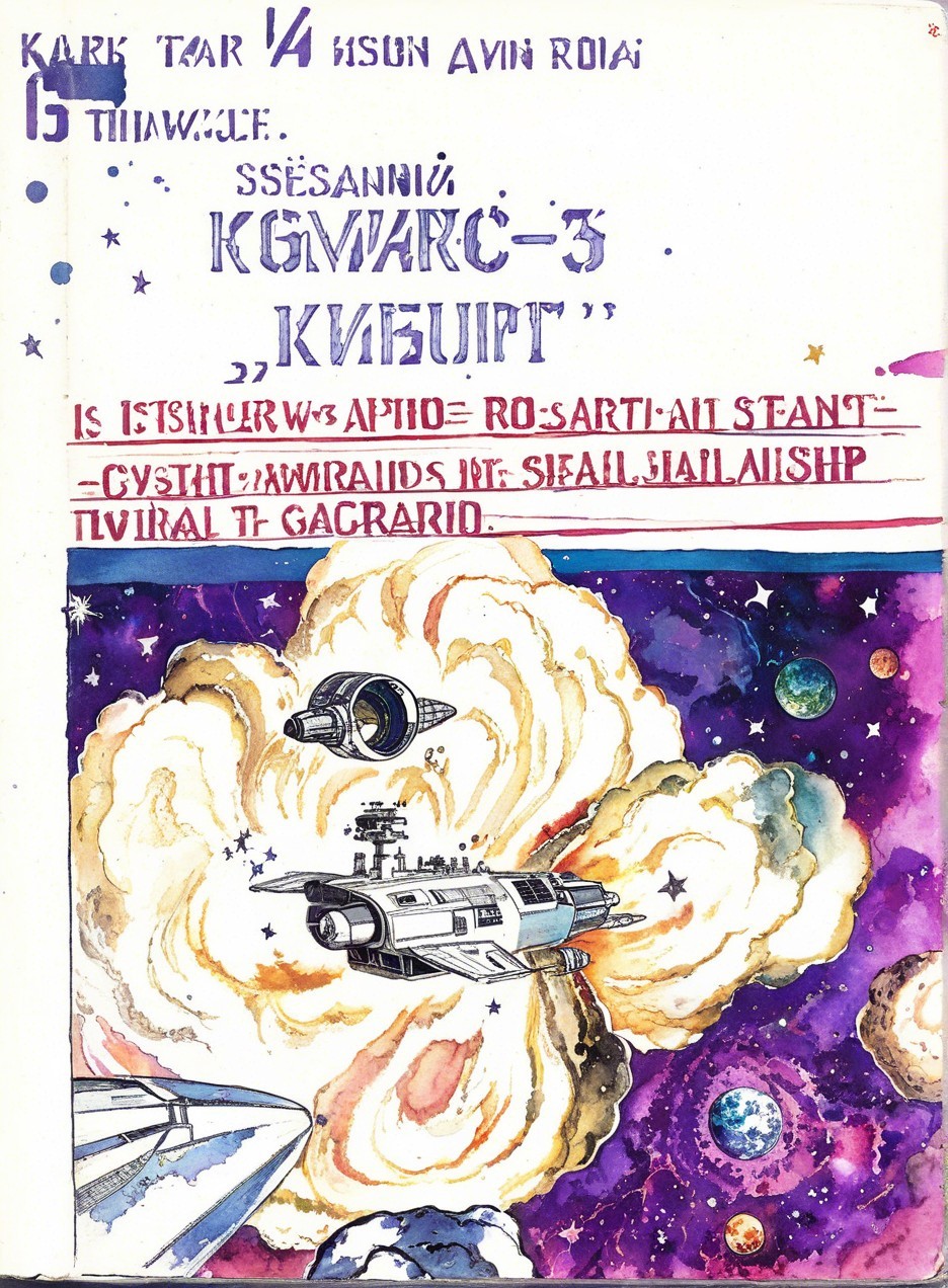 Vibrant Watercolor Spaceship Illustration in Space