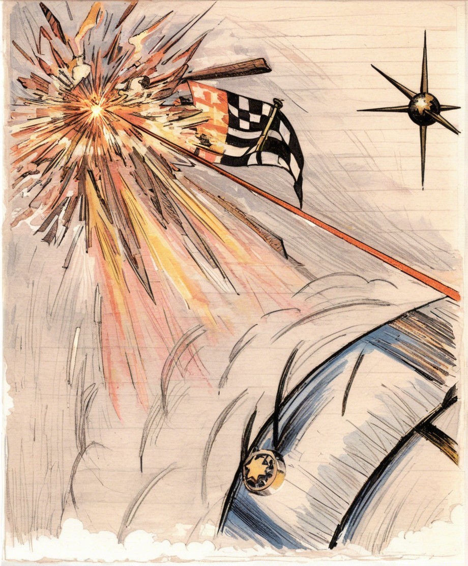 Dramatic Explosion with Flames and Checkered Flag