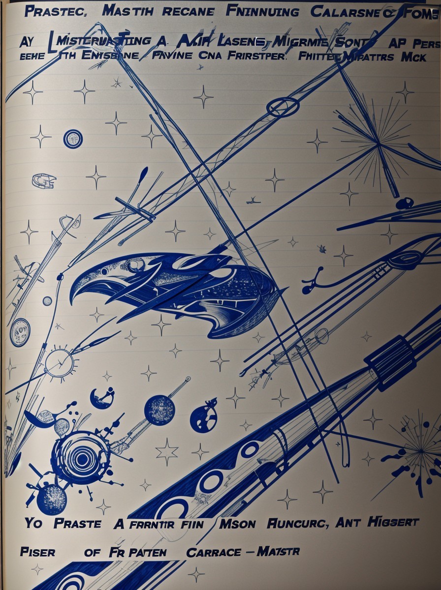 Intricate Blue Line Art of a Cosmic Scene