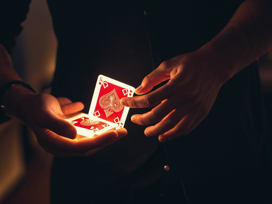 Close-Up of Hands Holding Decorative Playing Cards