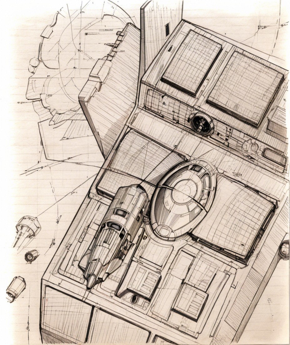Futuristic Spacecraft Design Architectural Sketch Details