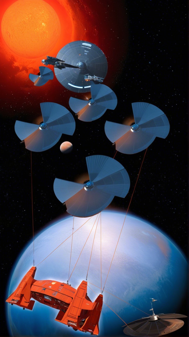 Futuristic spacecraft network with solar sails in space