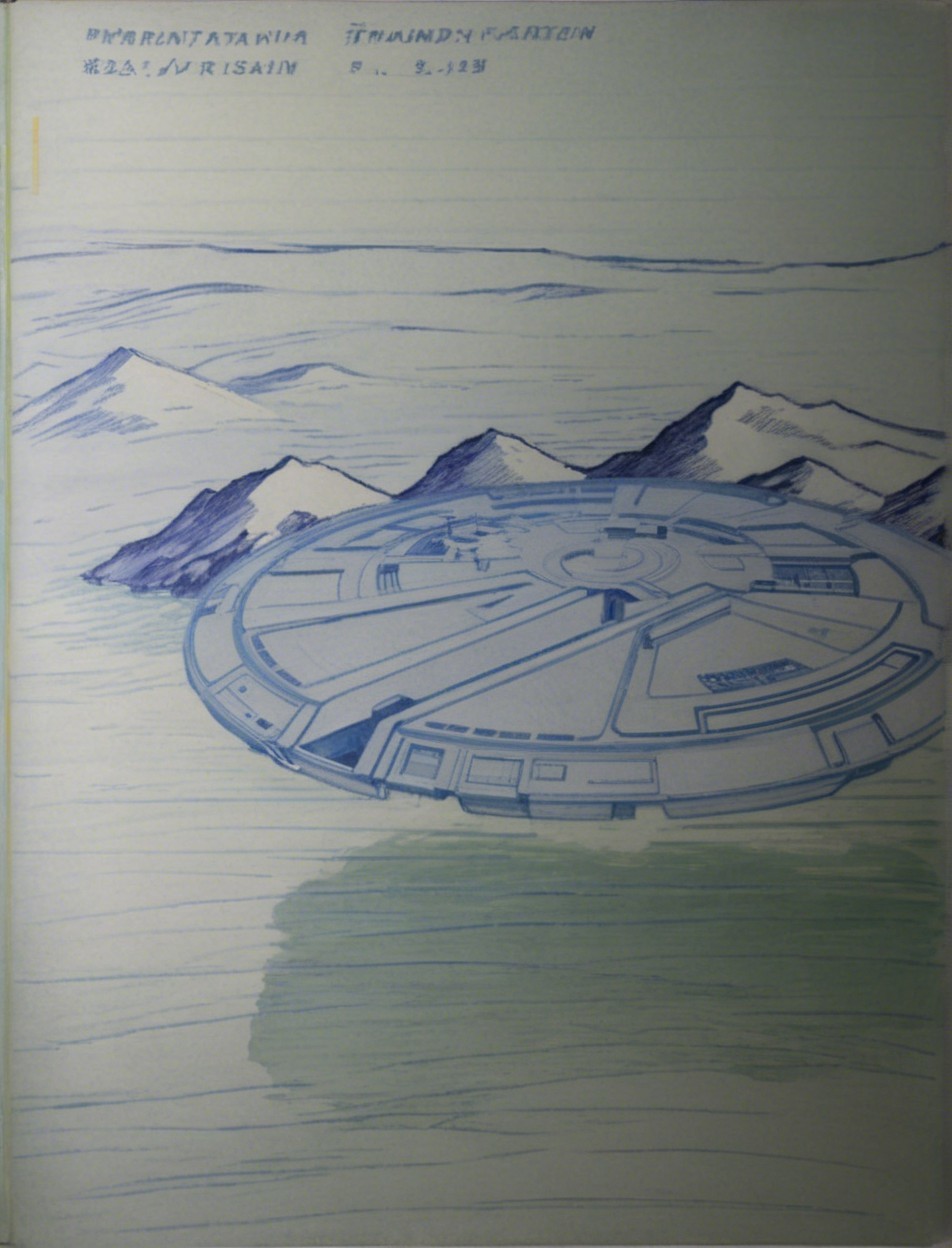 Futuristic Flying Saucer Over Mountainous Landscape