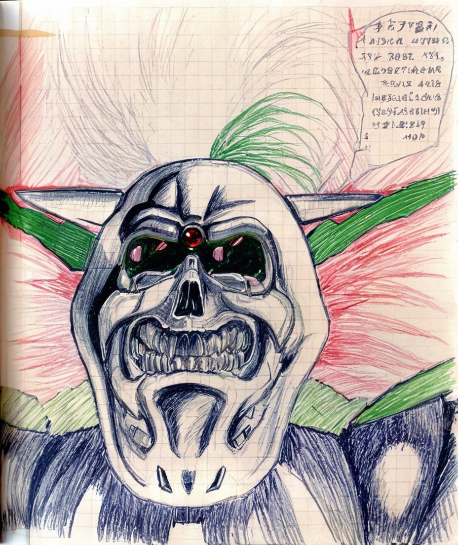 Robotic Skull with Green Mohawk and Spikes Design