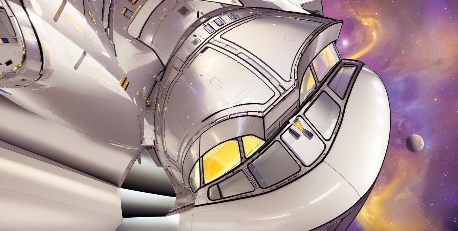 Futuristic spacecraft in a vibrant cosmic setting