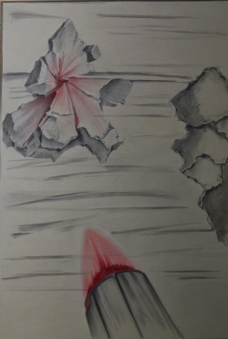 Close-up of Torn Paper with Red Pencil Contrast
